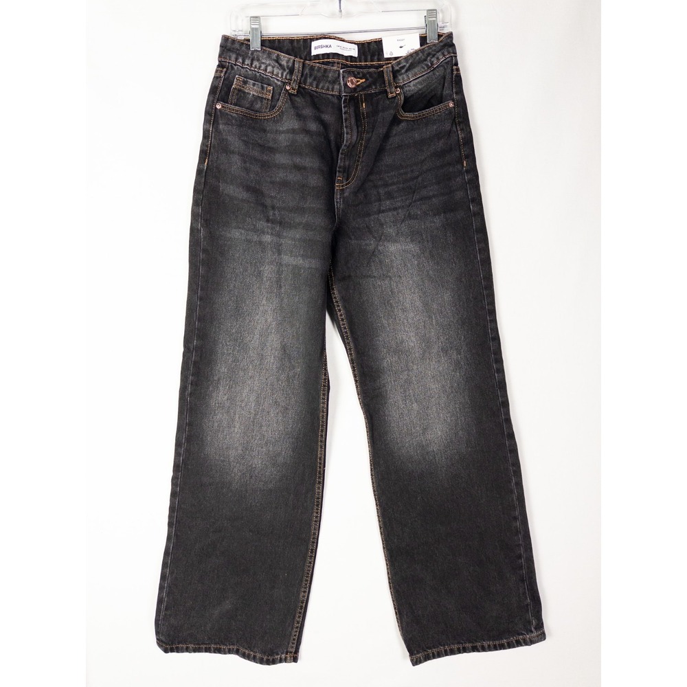 NWT Bershka Extra Baggy Jeans Womens US 4‎ Black Faded Dark Wash Skater